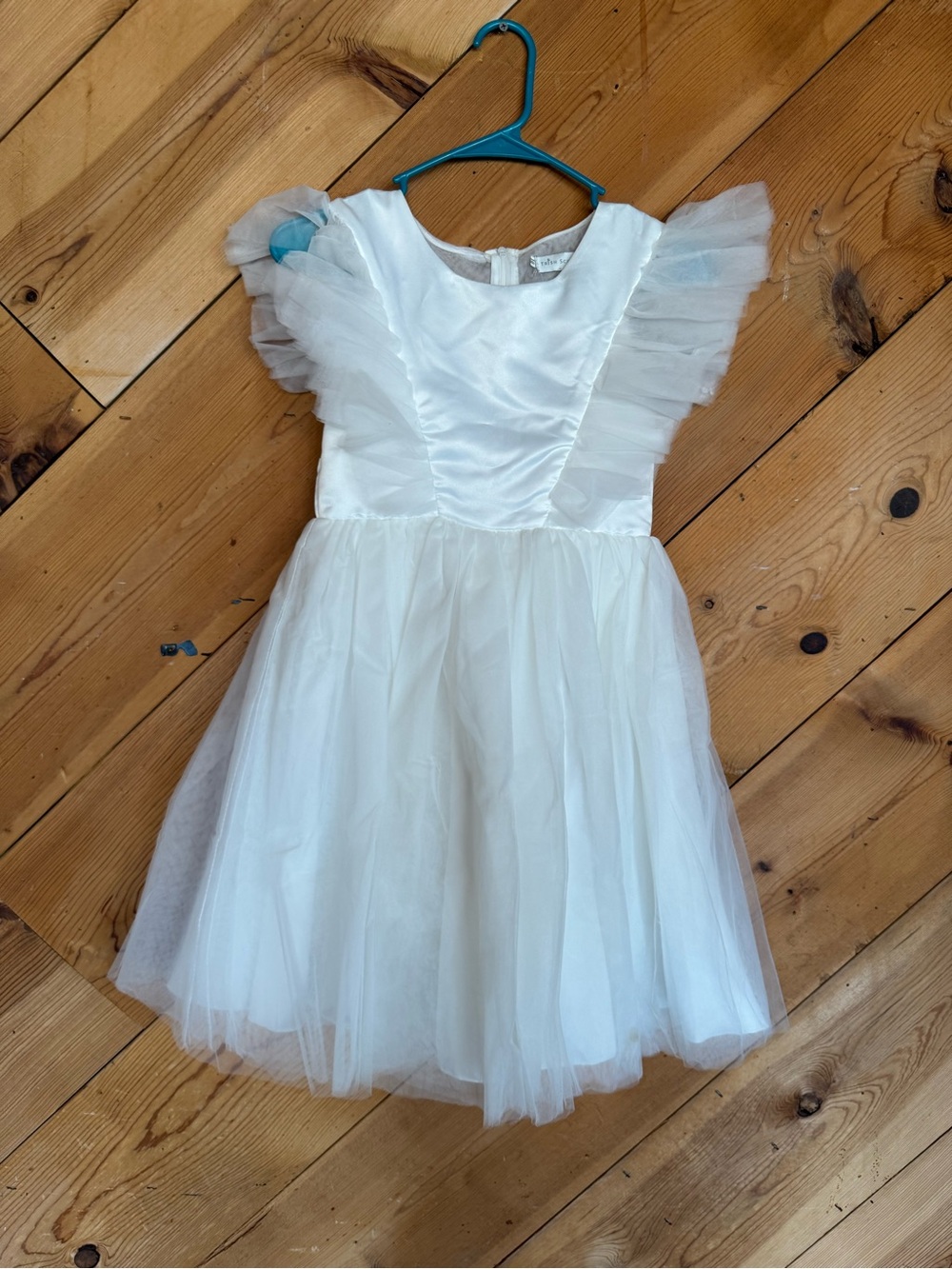 Ivory Tulle Party Dress for Girls with Flutter Cap Sleeves